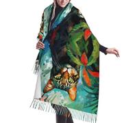 WZYCWB Foulard long à pompons motif chat peint à l'huile - Châle chaud automne/hiver, parfait cadeau d'anniversaire
