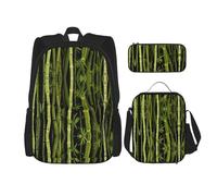 WZYCWB Fresh Bamboo Ensemble sac à dos (3 pièces) - Sac d'école pour étudiant + trousse + sac à déjeuner + sac à dos de grande capacité