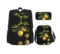 WZYCWB Fresh Lemon Ensemble sac à dos (3 pièces) - Sac d'école pour étudiant + trousse + sac à déjeuner, sac à dos de grande capacité