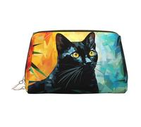 WZYCWB Gerbera Art Trousse à maquillage en cuir à motifs - Parfaite pour les bagages à main ou l'organisation à la maison, Chat noir géométrique, Taille unique