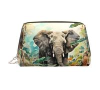 WZYCWB Gerbera Art Trousse à maquillage en cuir à motifs - Parfaite pour les bagages à main ou l'organisation à la maison, Éléphants géométriques, Taille unique