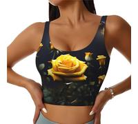 WZYCWB Gilet de yoga slim fit pour femme - Belles roses jaunes imprimées, convient pour pilates, cardio, course à pied, noir, Medium