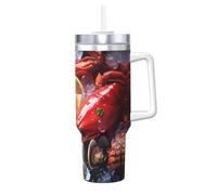 WZYCWB Gobelet à glace à motif gros plan de fruits de mer - Tasse sous vide double couche en acier inoxydable de 1,2 L, étanche et portable
