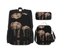 WZYCWB Grand sac à dos éléphant (3 pièces) - Sac d'école pour étudiant + trousse + sac à déjeuner + sac à dos de grande capacité