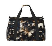 WZYCWB Grand sac de voyage portable pour le week-end, le fitness, le yoga, le fitness et d'autres scénarios, Papillons dorés, blancs, noirs, Taille unique