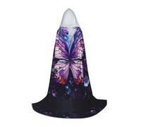 WZYCWB Grande cape à capuche avec imprimé papillon et fleurs violettes, costume de fête, carnaval, tailles S/M/L