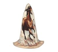 WZYCWB Grande cape à capuche imprimée cheval cabré marron - Costume de fête de vacances - Accessoire de fête de carnaval - Tailles S/M/L