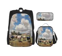 WZYCWB Grande Ferme Ensemble sac à dos (3 pièces) - Sac d'école pour étudiant + trousse + sac à déjeuner + sac à dos de grande capacité