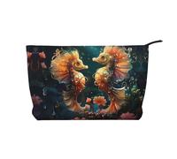 WZYCWB Grande trousse de maquillage de voyage imprimée épaulards, parfaite pour les voyages d'affaires et les vacances., Beau couple d'hippocampes, Taille unique