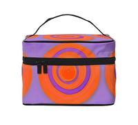 WZYCWB Grande trousse de maquillage orange au centre du cercle pour femme, trousse de maquillage portable de grande capacité, sac de rangement pour filles, noir, taille unique, noir, taille unique