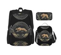WZYCWB Grizzly Bear Ensemble sac à dos (3 pièces) - Cartable d'écolier + trousse + sac à déjeuner + sac à dos grande capacité