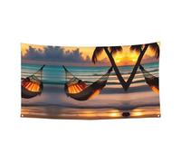 WZYCWB Hamac de plage au coucher du soleil imprimé pour décoration d'événement de fête, 70 x 35 cm, bannière à suspendre pour intérieur et extérieur