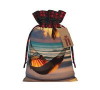 WZYCWB Hamac de plage au coucher du soleil - Sacs cadeaux de Noël pour décorations de fête de Noël, 21 x 30 cm, couleurs contrastées en toile de jute avec cordon de serrage