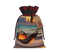 WZYCWB Hamac de plage au coucher du soleil, sacs cadeaux de Noël, sacs cadeaux en toile de jute avec cordon de serrage pour fournitures de fête de Noël, sacs de décoration, 21 x 30 cm