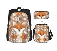 WZYCWB Happy Fox Ensemble sac à dos (3 pièces) - Sac d'école pour étudiant + trousse + sac à déjeuner + sac à dos de grande capacité