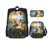 WZYCWB Happy Shiba Inu Ensemble sac à dos (3 pièces) - Sac d'école, trousse à crayons et sac à déjeuner, sac à dos de grande capacité
