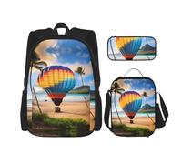 WZYCWB Hawaii Hot Air Balloon Sac à dos (3 pièces) - Sac d'école pour étudiant + trousse + sac à déjeuner + sac à dos de grande capacité