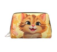 WZYCWB Heads Up Trousse à maquillage en cuir Motif poisson - Parfait pour le transport ou l'organisation de la maison, Chat de dessin animé heureux, Taille unique