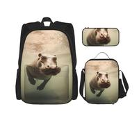 WZYCWB Hippo Campus Life Ensemble sac à dos (3 pièces) - Cartable + trousse à crayons + sac à déjeuner pour répondre à tous les besoins quotidiens des étudiants !, noir, taille unique, Noir , Taille