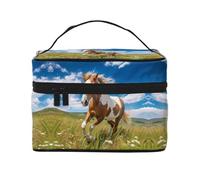 WZYCWB Horses on the Prairie Grande trousse de maquillage pour femme, trousse de maquillage portable de grande capacité, sac de rangement pour filles, noir, taille unique, noir, taille unique, Noir