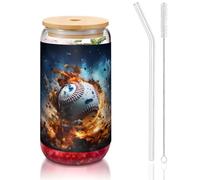 WZYCWB Hot Baseball 473,6 g Couvercle en bambou paille Tasse à café glacé Jolies tasses à thé glacé Tasses à bière Idéales pour le café, les accessoires de bar, les cadeaux esthétiques