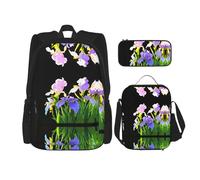 WZYCWB Iris Flowers in the Sun Sac à dos (3 pièces) Sac à dos grande capacité Sac à dos d'écolier Sac à crayons Trousse à déjeuner Combinaison