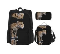 WZYCWB Jaguar Lot de 3 sacs à dos à rayures pour étudiant avec trousse à crayons et sac à déjeuner Grande capacité