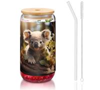 WZYCWB Joli koala plante de 473,6 g avec couvercle en bambou et paille - Tasses à café glacé mignonnes - Tasses à thé glacé - Tasses à bière idéales pour le café, les accessoires de bar, les cadeaux