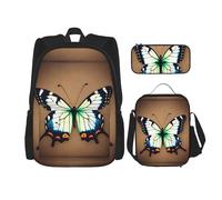 WZYCWB Joli petit papillon sac à dos (3 pièces) - Sac d'école pour étudiant + trousse + sac à déjeuner + sac à dos de grande capacité