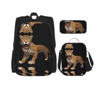 WZYCWB Joli petit tigre sac à dos (3 pièces) - Sac d'école pour étudiant + trousse + sac à déjeuner + sac à dos de grande capacité