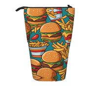 WZYCWB Joli porte-stylo rétractable avec imprimé de frites hamburgers, convient pour une utilisation comme simple trousse de maquillage, portefeuille, etc.