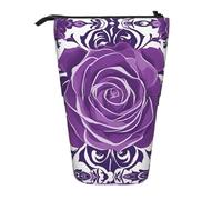 WZYCWB Joli porte-stylo rétractable avec imprimé roses violettes, convient pour une utilisation comme simple trousse de maquillage, portefeuille, etc.