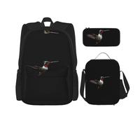 WZYCWB Joli sac à dos colibri (3 pièces), sac à dos grande capacité, sac d'école, trousse à crayons, sac à déjeuner