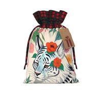 WZYCWB Joli sac cadeau de Noël en toile de jute avec cordon de serrage Motif tigre blanc 21 x 30 cm