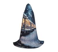 WZYCWB Jolie cape à capuche imprimée train de nuit enneigée M parfaite pour les magiciens et les costumes de jeu de rôle (S-L)