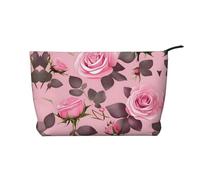 WZYCWB Jolie trousse de maquillage en velours côtelé rose pour femme, sac à main portable à fermeture éclair, adapté pour les voyages et le rangement quotidien, les cosmétiques