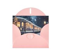 WZYCWB Jolies cartes de vacances imprimées roses en train de nuit enneigées - Parfaites pour les vœux de vacances réconfortants