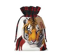 WZYCWB Jolis sacs cadeaux de Noël en forme de tête de tigre pour décorations de fête de Noël, 21 x 30 cm, sacs cadeaux en toile de jute avec cordon de serrage