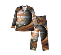 WZYCWB Jupiter Landscape Ensemble pyjama à manches longues pour homme avec poches latérales pratiques, Noir/blanc, S