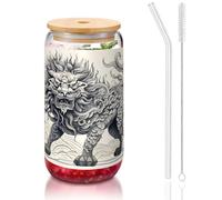 WZYCWB Kirin Line Drawing Couvercle en bambou imprimé pour café glacé chaud et froid, thé au lait et bière. Une tasse à eau élégante.