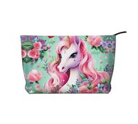 WZYCWB La trousse de maquillage de voyage imprimée léopard aux yeux profonds, parfaite pour les voyages d'affaires et les vacances., Rose licorne, Taille unique