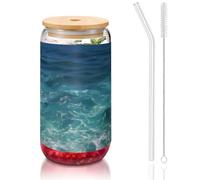 WZYCWB Le verre à couvercle en bambou imprimé Deep Ocean pour café glacé chaud et froid, thé au lait et bière. Une tasse à eau élégante.