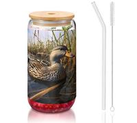WZYCWB Leisurely Mallard Duck Printed Bamboo Lid Glass for Hot and Cold Ice Coffee Tea and Beer Une tasse à eau élégante.