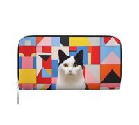 WZYCWB Les pochettes en cuir avec fermeture éclair et porte-cartes sont parfaites pour les voyages ou un usage quotidien, Chat blanc avec oreilles noires, One Size