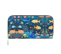 WZYCWB Les pochettes en cuir bleu avec fermeture éclair et porte-cartes sont parfaites pour les voyages ou un usage quotidien, Monde sous-marin bleu des poissons, Taille unique