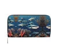 WZYCWB Les pochettes en cuir corail avec fermeture éclair et porte-cartes sont parfaites pour les voyages ou un usage quotidien, Requins sous la mer, Taille unique