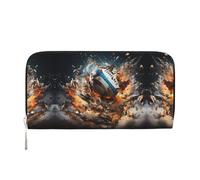 WZYCWB Les pochettes en cuir Lion's Gaze avec fermeture éclair et porte-cartes sont parfaites pour les voyages ou un usage quotidien, Rugby en feu, Taille unique