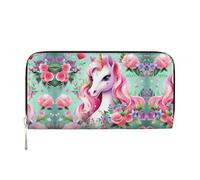 WZYCWB Les pochettes en cuir Lion's Gaze avec fermeture éclair et porte-cartes sont parfaites pour les voyages ou un usage quotidien, Rose licorne, Taille unique