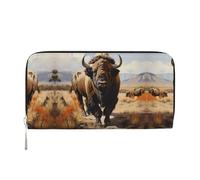 WZYCWB Les pochettes en cuir Lion's Gaze avec fermeture éclair et porte-cartes sont parfaites pour les voyages ou un usage quotidien, Troupeau de bisons nord-américains, Taille unique
