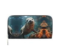 WZYCWB Les pochettes en cuir Lion's Gaze avec fermeture éclair et porte-cartes sont parfaites pour les voyages ou un usage quotidien, Sceau chiot dans l'eau, Taille unique